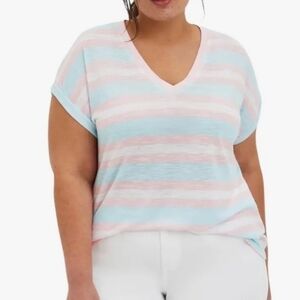 Torrid Relaxed Slub V-neck Dolman Sleeve Tee Pastel Striped T-shirt Size 0